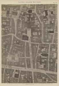 Mapa de parte da cidade de Londres, mostrando a localização de Guildhall