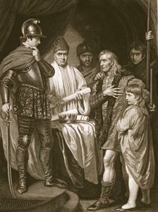 Baliol entrega sua coroa a Edward I, gravada por J. Parker, ilustração de "The History of England", de David Hume, pub. por R. Bowyer, Londres, 1812 de John Opie