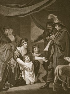 Lady Elizabeth Grey implorando a Edward IV para proteger seus filhos, gravada por W. Bromley, ilustração de "The History of England", de David Hume. por R. Bowyer, Londres, 1812
