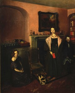 Fireside na casa da família com três membros da família, 1830-35 de John Petherick