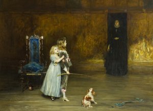 Cena do romance "Peveril of the Peak" de Walter Scott de John Pettie