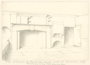 A cozinha da Fairfax House, High Street, Putney, 1887; residência do Cromwellian Gent