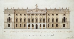Castelo de Wentworth, projeto para a frente sul, c.1760 (caneta e tinta e aquarela sobre papel) de John Platt