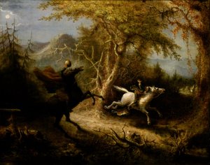 O cavaleiro sem cabeça que persegue Ichabod Crane de John Quidor