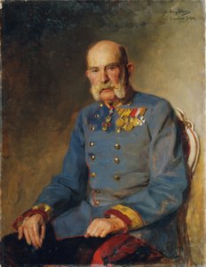 O imperador Francisco José I no uniforme de serviço de um marechal de campo austríaco