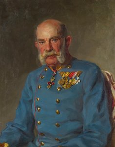 O imperador Francisco José I no uniforme de serviço de um marechal de campo austríaco