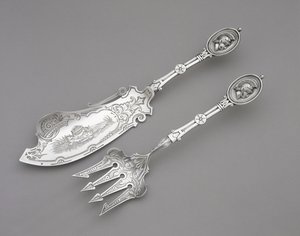 Garfo e faca de peixe, c. 1862-1870 (prata) de John R. Wendt