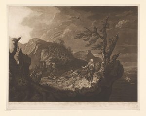 Paisagem tempestuosa com bardo à beira do penhasco de John Raphael Smith
