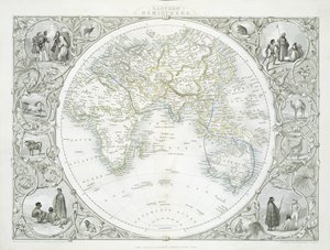 Hemisfério Oriental, de uma série de mapas mundiais publicada por John Tallis und Co., Nova York e Londres, década de 1850