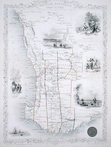 Austrália Ocidental, de uma série de Mapas Mundiais publicada por John Tallis & Co., Londres & Nova Iorque