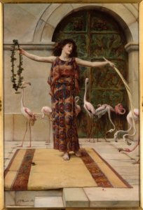 JRWaguelin, Mulher com flamingos cor de rosa - pintura, 1885