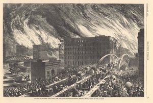 Chicago em chamas - a corrida pela vida sobre a Randolph Street Bridge, ilustração da Harpers Weekly, 1871 de John Reuben after Chapin