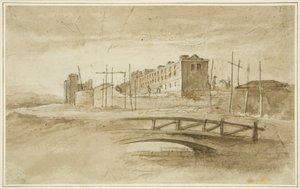 Novo Gaol em curso de construção, visto da Harford Bridge, c.1820 (lápis e aguarela sobre papel)