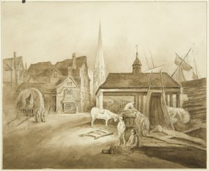 Fim Nordeste da King Street, mostrando o Mercado Galês (desenho, aquarela)