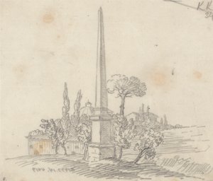 Um Obelisco com Telhados e Árvores à Distância de John Robert Cozens