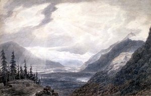 PD.6-1965 Pays de Valais, perto do Lago de Genebra, c.1776 (tinta indígena, lápis e lavagem em papel) de John Robert Cozens