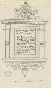 Igreja de Rugeley (Antiga) - Monumento a Richard Weston: traçado de caneta e tinta de John Robert Fernyhough