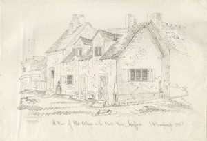 Stafford - Old Cottage in Back Walls: desenho a pena e tinta, 1836 de John Robert Fernyhough