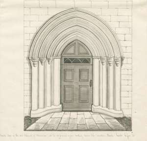 Igreja Uttoxeter - Porta Sul: caneta e desenho de lavagem, nd [?mid 19th cent] (desenho) de John Robert Fernyhough