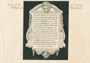 Igreja de Whitmore - Tablet para a Sra. Elizabeth Mainwaring: desenho de caneta e lavagem, séc. de John Robert Fernyhough
