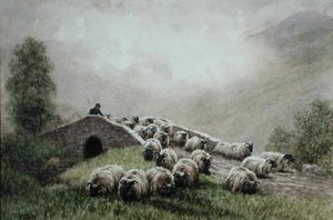 Ponte Highland com Shepherd and Flock (aguarela sobre papel) de John Robert Keitley Duff