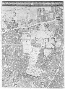 Um mapa de Moorfields e Hoxton, Londres, 1746