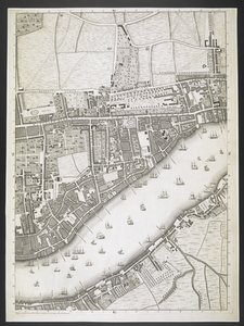 Plan of London, Ratcliff highway, Upper Shadwell road, A plan of the cities of London and Westminster, and borough of Southwark; : com os edifícios contíguos; De um levantamento real, / tomado por JOHN ROCQUE, Land-Surveyor, e Engraved by John Pine, J de John Rocque