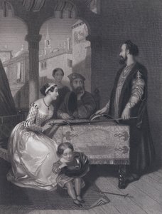 Gentile Bellini e os descendentes do grande Enrico Dandolo (gravura)
