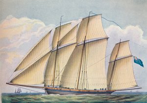 Lugger armado perto transportado com todo o conjunto de vela, 1825