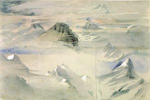 Picos alpinos: Jungfrau e outros, 1846 de John Ruskin