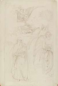 Desenho de Abraão partindo dos Anjos de Benozzo Gozzoli, 1845 de John Ruskin