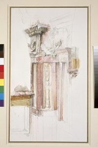 Pilastra na fachada de Sant Anastasia, Verona, junho de 1869 (wc & bodycolour sobre grafite sobre papel, algumas linhas governadas)