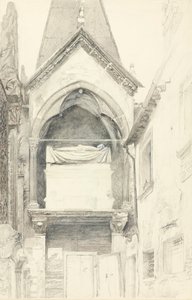 A Tumba de Cangrande I della Scala, Verona, 28 de Maio-29 de Junho de 1869 (grafite, aguarela e cor de corpo sobre papel tecido) de John Ruskin