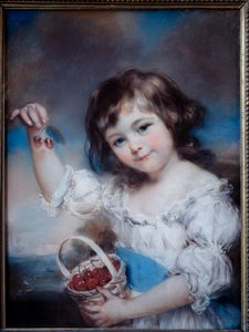 Retrato de uma Menina no Cesto das Cerejas Pintura de John Russel (1745-1806) Século XIX