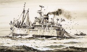 Um navio de pesca soviético no Mar do Norte