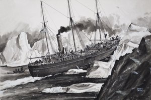 O Roosevelt a esmagar o gelo para chegar ao Pólo Norte (guache sobre papel) de John S. Smith