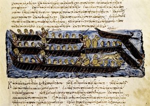 Uma frota russa, miniatura de "Synopsis historiarum", c.1126-1150 de John Scylitzes