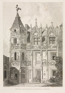 Antiguidades arquitetônicas da Normandia, vol. II, p. 64: Casa na Place de la Pucelle, em Rouen, de John Sell Cotman