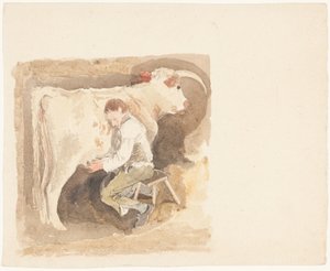 Rapariga a ordenhar uma vaca de John Sell Cotman