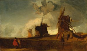 Moinhos de drenagem em Fens, Croyland, Lincolnshire de John Sell Cotman