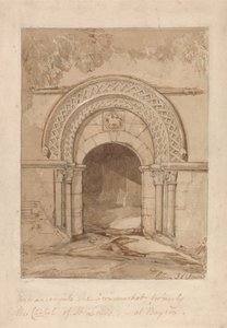 Entrada do mercado da esquina, antiga capela de São Luís, em Bayeux de John Sell Cotman