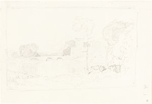 Esboço de paisagem com ponte e castelo de John Sell Cotman
