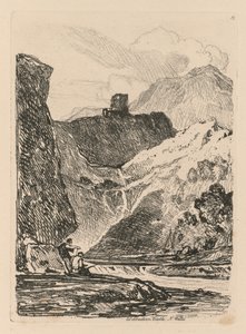 Sala de Estudos Liber: Placa 12, Castelo Dolbadern, Lago Llanberris, Gales do Norte, 1838. de John Sell Cotman