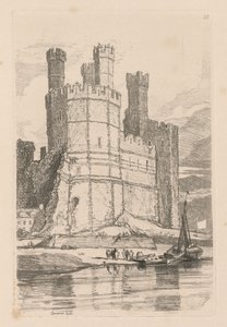 Estudos estão livres da placa 28, Caernarvon Castle, N. Wales de 1838. de John Sell Cotman