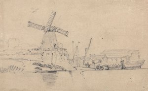 Rio e moinho de vento de John Sell Cotman