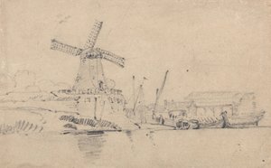 Rio e moinho de vento de John Sell Cotman