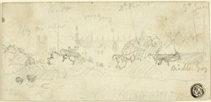 Esboço de paisagem com catedral de John Sell Cotman