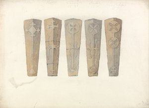 Estudos de cinco tampas de caixão de igrejas de Norfolk de John Sell Cotman