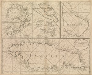 Carta da Jamaica, Barbados, São Cristóvão, Martinica, Antígua e Bermudas de John Seller