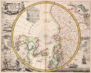 Mapa de projeção polar com o Círculo Polar Ártico, c.1680 (gravura a cores)